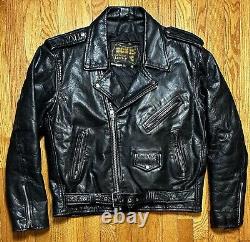 Vintage Bonus Genuine Leather Punk Rock Motorcycle Jacket Men's 46