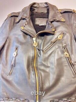 Vintage Branded Garments Heavy Black Leather Biker Motorcycle Jacket