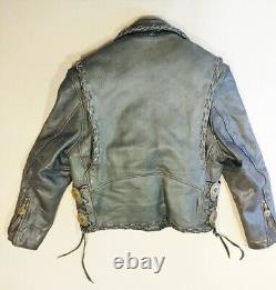 Vintage Branded Garments Heavy Black Leather Biker Motorcycle Jacket