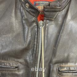 Vintage British Cycle Leather Cafe Racer Motorcycle Jacket Size Large Brown