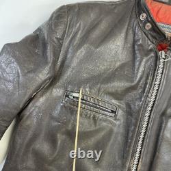Vintage British Cycle Leather Cafe Racer Motorcycle Jacket Size Large Brown