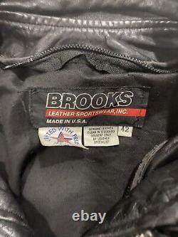 Vintage Brooks Black Leather Motorcycle Jacket Cafe Racer Style Men's Sz 42 AE9