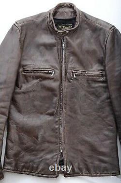 Vintage Brooks Brown Leather Cafe Racer Motorcycle Jacket Slim Fit 38 36 Size S