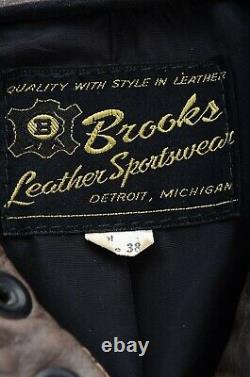 Vintage Brooks Brown Leather Cafe Racer Motorcycle Jacket Slim Fit 38 36 Size S