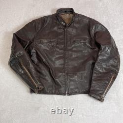 Vintage Brooks Cafe Racer Men's Brown Leather Motorcycle Jacket Size 42 60s