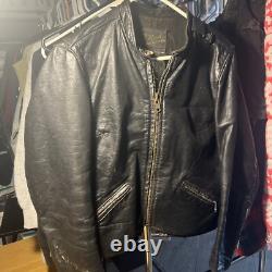 Vintage Brooks Cafe Racer Motorcycle Jacket Size Small 1960's Biker Leather Blk
