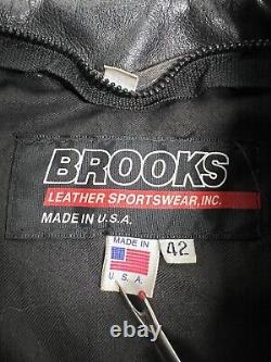 Vintage Brooks Leather Motorcycle Jacket Black Mens Size 42 Lined Made in USA