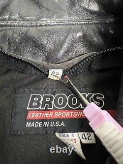 Vintage Brooks Leather Motorcycle Jacket Black Mens Size 42 Lined Made in USA