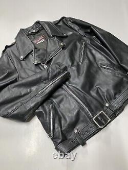Vintage Brooks Leather Motorcycle Jacket Men 44L Medium Fit Punk Moto Belted USA