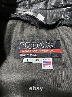 Vintage Brooks Leather Motorcycle Jacket Men 44L Medium Fit Punk Moto Belted USA