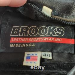 Vintage Brooks Leather Motorcycle Jacket Mens 44 L Double Rider Belted Talon USA