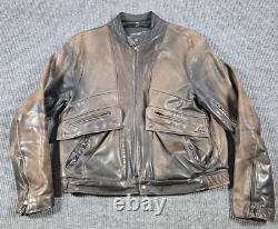 Vintage Brooks Motorcycle Jacket Mens 44 Brown Leather Full Zip Grunge USA Made