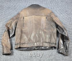 Vintage Brooks Motorcycle Jacket Mens 44 Brown Leather Full Zip Grunge USA Made