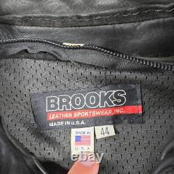 Vintage Brooks Motorcycle Jacket Mens 44 Brown Leather Full Zip Grunge USA Made