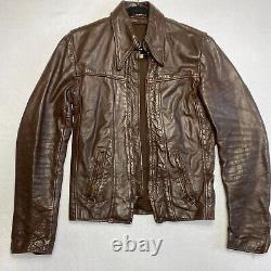 Vintage Brooks Motorcycle Leather Jacket Men's S/M Brown Distressed Rider 70-80s