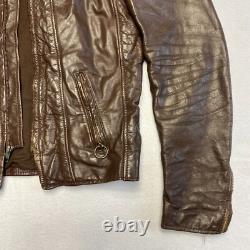 Vintage Brooks Motorcycle Leather Jacket Men's S/M Brown Distressed Rider 70-80s