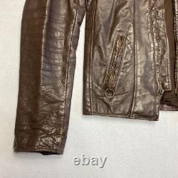 Vintage Brooks Motorcycle Leather Jacket Men's S/M Brown Distressed Rider 70-80s