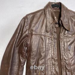 Vintage Brooks Motorcycle Leather Jacket Men's S/M Brown Distressed Rider 70-80s