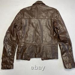 Vintage Brooks Motorcycle Leather Jacket Men's S/M Brown Distressed Rider 70-80s