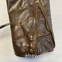 Vintage Brooks Motorcycle Leather Jacket Men's S/M Brown Distressed Rider 70-80s