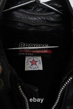 Vintage Brooks Sportswear Full Zip Motorcycle Biker Leather Jacket Black Men's