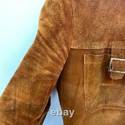 Vintage Brown Suede Leather Sherpa Jacket Size L