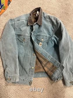 Vintage CARHARTT J10 Blanket Lined Trucker Jacket HTG Hunter Green Men Large L