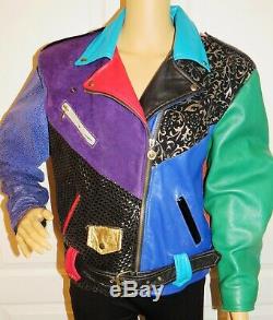 Vintage Cache Medium Multi-Color-Block Mixed Media Leather Motorcycle Jacket