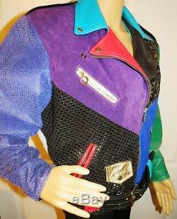 Vintage Cache Medium Multi-Color-Block Mixed Media Leather Motorcycle Jacket