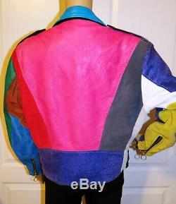 Vintage Cache Medium Multi-Color-Block Mixed Media Leather Motorcycle Jacket