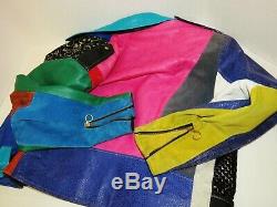 Vintage Cache Medium Multi-Color-Block Mixed Media Leather Motorcycle Jacket