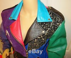 Vintage Cache Medium Multi-Color-Block Mixed Media Leather Motorcycle Jacket