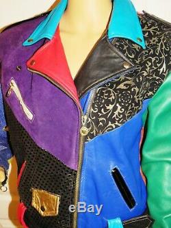 Vintage Cache Medium Multi-Color-Block Mixed Media Leather Motorcycle Jacket