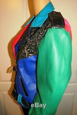 Vintage Cache Medium Multi-Color-Block Mixed Media Leather Motorcycle Jacket