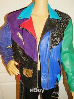 Vintage Cache Medium Multi-Color-Block Mixed Media Leather Motorcycle Jacket