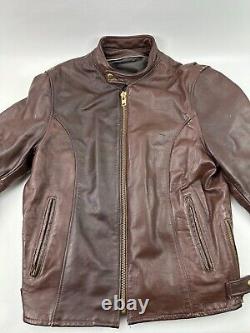 Vintage Cafe Racer Leather Jacket Mens Size 44 Brown Motorcycle Talon Zipper
