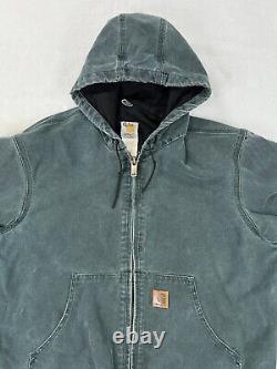 Vintage Carhartt J150 HTG Active Jacket Lined Hooded Green Mens Large