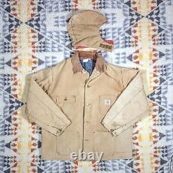 Vintage Carhartt XL Duck Tan Lined WIP USA Made Distressed Work Packer Jacket