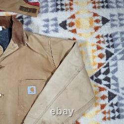 Vintage Carhartt XL Duck Tan Lined WIP USA Made Distressed Work Packer Jacket