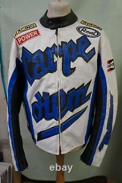 Vintage Carpe Diem Canvas Leather Motorcycle Racing Jacket Size XL