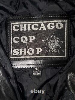 Vintage Chicago Cop Shop Leather Jacket Police Size 42 Heavy Retired Obsolete