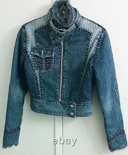 Vintage Christian Lacroix 90s Leather Fur Cotton Jean Jacket Women's Size S