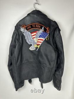 Vintage Classic Perfecto Leather Motorcycle Jacket Size 48T