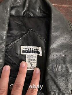 Vintage Contempo Casuals Crop Black Leather Moto Biker Jacket Size Medium
