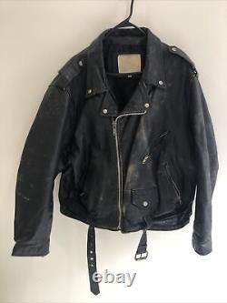 Vintage Cowhide Leather Motorcycle Jacket Mens Black USA
