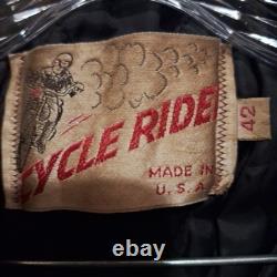 Vintage Cycle Rider Black Leather Motorcycle Jacket Size 42