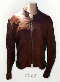 Vintage Cycle Rider Leather Men Jacket- Brown Color Size 44