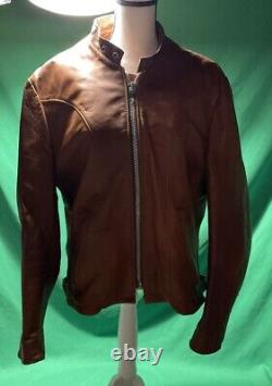 Vintage Cycle Rider Leather Men Jacket- Brown Color Size 44