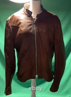 Vintage Cycle Rider Leather Men Jacket- Brown Color Size 44