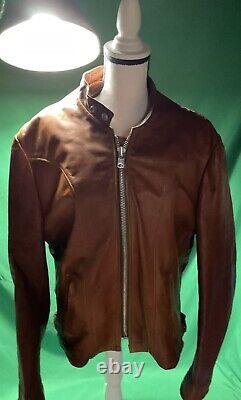 Vintage Cycle Rider Leather Men Jacket- Brown Color Size 44